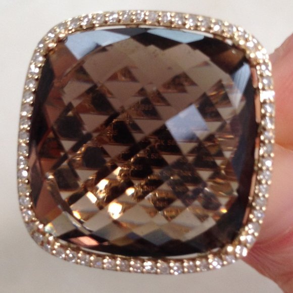 Excellent Cond Dabakarov 21 TCW Smoky Quartz Diamond Ring 14K Yellow Gold SZ 6.5 - Picture 9 of 10
